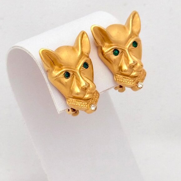 Vintage Jackie Collins Gold Tone Panther Clip Earrngs - Picture 3 of 6